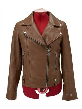 Soia & Kyo - Cognac Brown Leather Moto Biker Jacket - Small